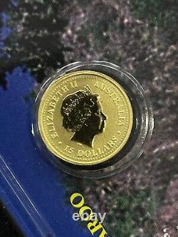2002 Australian Kangaroo 1/10 oz. 9999 $15 Fine Gold Coin in Littleton Holder