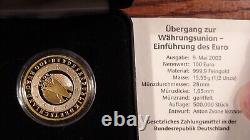 2002 Germany 100 Euro High Grade. 999 Fine Gold Half Ounce Coin With Box And Coa