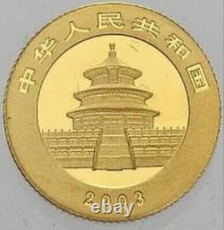 2003 20 Yuan China Gold Panda. 1/20 oz 999 Fine Gold. BU in Mint Seal