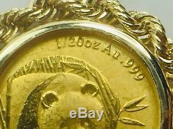 2003's 1/20 Oz 999 Panda 5 Yuan Gold Bullion Coin Pendant In 14K Bezel 3.5gm
