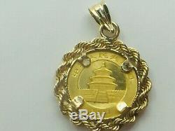 2003's 1/20 Oz 999 Panda 5 Yuan Gold Bullion Coin Pendant In 14K Bezel 3.5gm