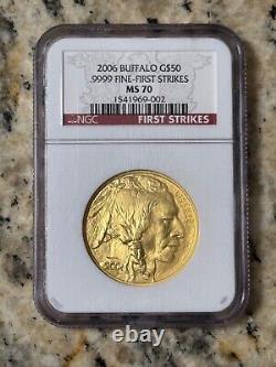 2006 1 Oz Gold American Buffalo $50 NGC MS70 First Strikes. 9999 Fine