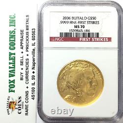 2006 $50 GOLD BUFFALO COIN 1 Oz. 9999 FINE GOLD MS70 NGC FIRST STRIKES LABEL