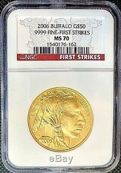 2006 American Gold Buffalo MS70 NGC. 9999 Fine First Strikes Mint