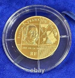 2006 Gold France 99 Minted 5 Oz. 999 Fine Benjamin Franklin 100 Euros Proof Coin