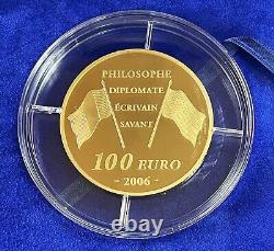 2006 Gold France 99 Minted 5 Oz. 999 Fine Benjamin Franklin 100 Euros Proof Coin