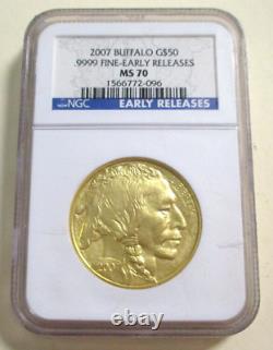 2007 $50 Gold Buffalo 1 oz. 9999 Fine Gold Early Releases NGC MS70