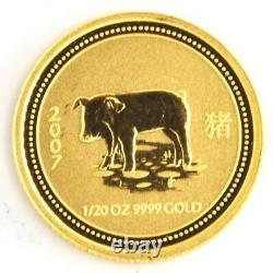 2007 Australia Elizabeth II Pig 1/20th Ounce. 999 Fine Pure Gold Coin Round