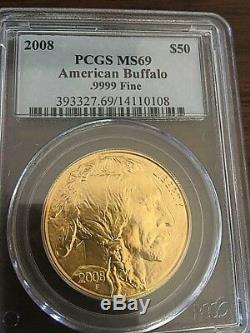 2008 $50 American Buffalo. 999 Fine Gold coin PCGS MS69
