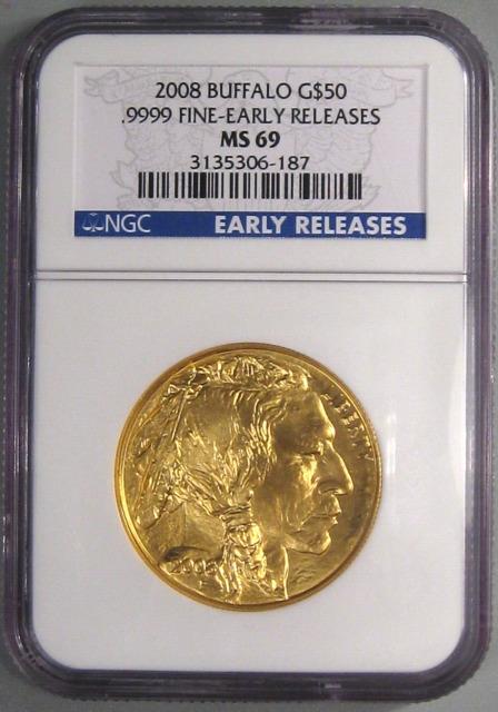 2008 American Gold Buffalo 1 Troy Oz. 9999 Fine $50 Ngc Ms69 Early Releases