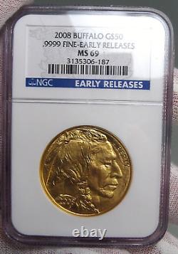 2008 American Gold Buffalo 1 troy oz. 9999 Fine $50 NGC MS69 Early Releases