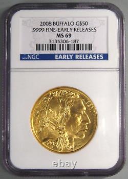 2008 American Gold Buffalo 1 troy oz. 9999 Fine $50 NGC MS69 Early Releases
