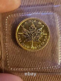 2008 Canada Gold Maple Leaf 1/20 oz $1 BU. 999 Fine 24k BU In Mint Ogp