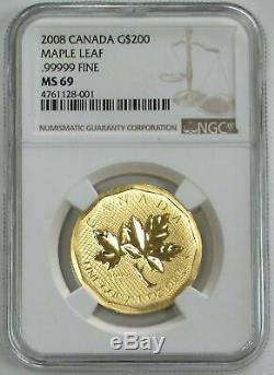 2008 Gold Canada $200 Maple Leaf. 99999 Fine Ngc Mint State 69 First Strike