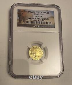 2008 W $5 Buffalo Gold NGC MS70 1/10 oz. 9999 fine 100th Anniversary Label
