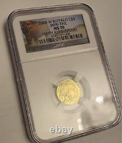 2008 W $5 Buffalo Gold NGC MS70 1/10 oz. 9999 fine 100th Anniversary Label