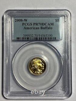2008 W $5 Gold American Buffalo 1/10 Ounce 0.9999 Fine Gold PCGS PR70DCAM