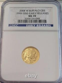 2008 W $5 Gold Buffalo 1/10oz NGC MS 70 Early Releases. 9999 fine