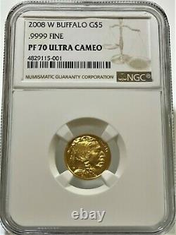 2008 W $5 Gold Proof Buffalo NGC PF 70 Ultra Cameo 1/10 Oz..9999 Fine