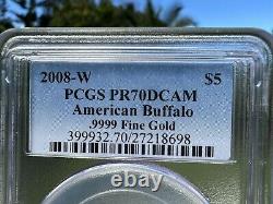 2008-W $5 PCGS PR70DCAM American Buffalo. 9999 Fine Gold 1/10oz