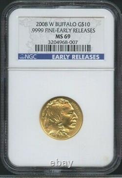 2008 W American Buffalo Gold Early Release $10 1/4 Oz Ngc Ms69.9999 Fine Ms 69