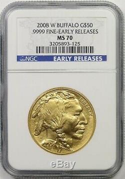 2008-W Early Releases American Buffalo Gold One-Ounce $50 MS 70 NGC. 9999 Fine