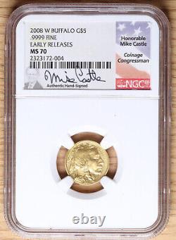 2008 W Gold Buffalo $5 1/10 ounce. 9999 Fine NGC MS 70 Early Release