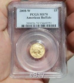 2008-W MS70 $5 1/10 oz Gold American Buffalo 1/10 ounce. 99999 Fine GoldPCGS