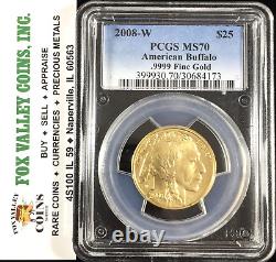 2008-w $25 Burnished Gold Buffalo 1/2 Oz. 9999 Fine Gold Coin Ms70 Pcgs