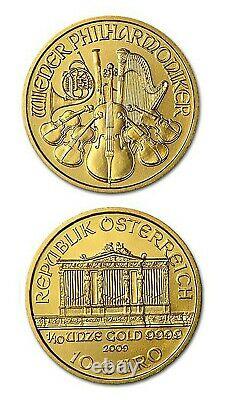 2009 Austria Philharmonic BU 1/10 oz. 9999 Fine Gold Coin Fresh From Mint Tube