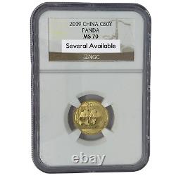 2009 China 1/10 oz Gold Panda 50Y NGC MS70.999 Fine Coin