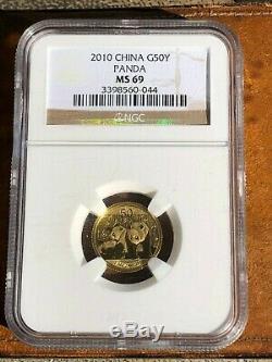2010 1/10 Troy Oz. 999 Fine China Gold Panda Coin Graded NGC MS69