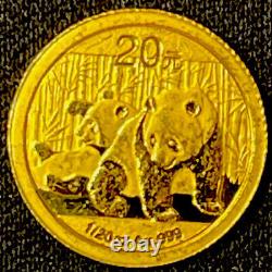 2010 1/20 oz. 999 Fine Gold Panda 20 Yuan Gold Coin BU. 05 oz AGW