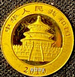 2010 1/20 oz. 999 Fine Gold Panda 20 Yuan Gold Coin BU. 05 oz AGW