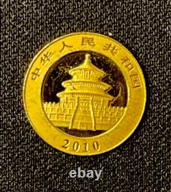 2010 1/20 oz. 999 Fine Gold Panda 20 Yuan Gold Coin BU. 05 oz AGW