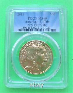 2011 $50 GOLD BUFFALO PCGS MS69 1 Troy Oz GOLD COIN Blue Label. 9999 FINE GOLD