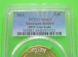 2011 $50 GOLD BUFFALO PCGS MS69 1 Troy Oz GOLD COIN Blue Label. 9999 FINE GOLD