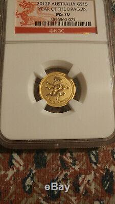 2012 Australia Lunar Year of the Dragon 1/10 oz. 9999 Fine Gold Coin NGC MS 70