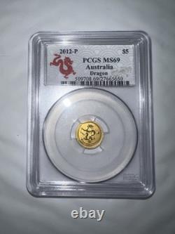 2012P AUSTRALIA $5 Lunar Year of the Dragon MS 69 Graded 1/20th oz Fine Gold 2012P AUSTRALIA $5 Lunar Year of the Dragon MS 69 Graded 1/20th oz Fine Gold