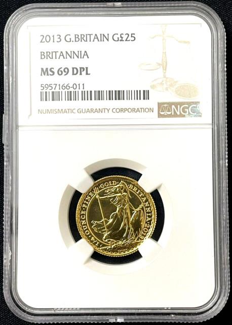 2013 Gold Great Britain 1/4 Oz. 999 Fine 25 Pounds Britannia Coin Ngc Ms 69 Dpl