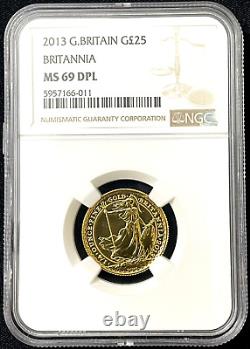 2013 Gold Great Britain 1/4 oz. 999 Fine 25 Pounds Britannia Coin NGC MS 69 DPL