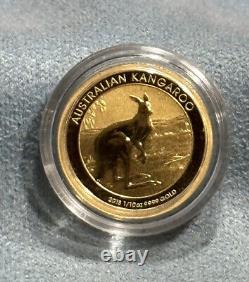 2013 Perth Mint 1/10 oz Australian Kangaroo 99.99 Fine Gold $15 Coin in Capsule