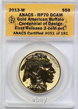 2013-W ANACS $50 1 oz American 9999 Fine Gold Buffalo Reverse Proof Coin RP70 FR