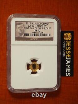 2014 Burundi Reverse Proof Gold John F. Kennedy Ngc Pf70 Fdi 1/2 Gram. 9999 Fine