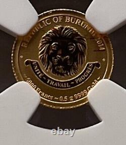 2014 Burundi Reverse Proof Gold John F. Kennedy Ngc Pf70 Fdi 1/2 Gram. 9999 Fine