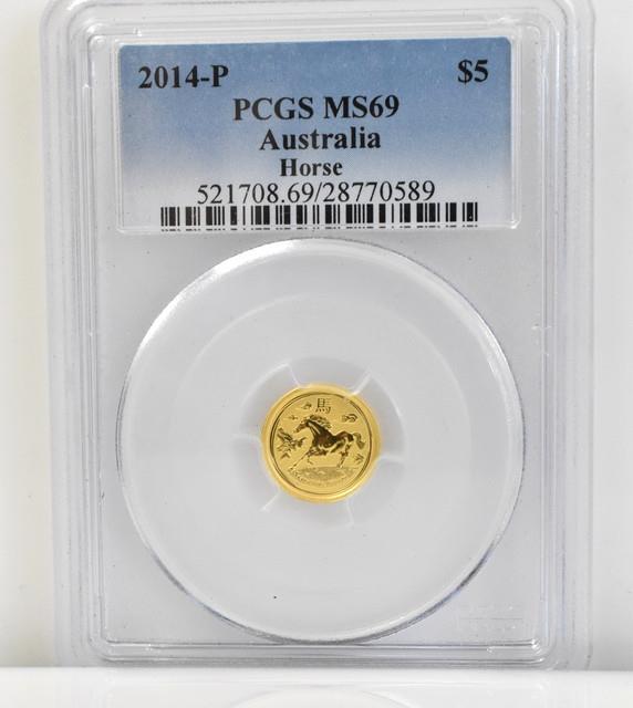 2014 P Pcgs Ms 69 Australia $5 Year Of The Horse 1/20 Oz 9999 Fine Gold