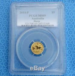 2014 PCGS MS 69 Australia Year of the Horse 1/20th Ounce. 9999 Fine Gold $5