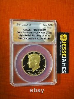 2014 W 50c Proof Gold Kennedy Half Dollar Anacs Pr70 Dcam Fdi 3/4 Oz. 9999 Fine