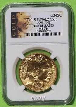 2015 Buffalo Liberty Gold $50.999 Fine Gold 1 Oz Coin NGC MS 70 First Releases