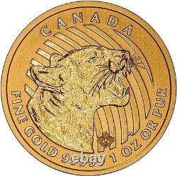 2015 Canada $200 Dollar 1 Oz Growling Cougar 9999.9 Fine Gold Coin In Assay Card